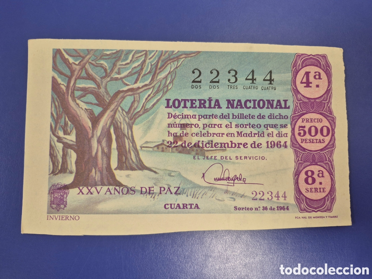 Loter&iacute;a Nacional: LOTERIA NACIONAL SORTEO 36 DE 1964 NAVIDAD EN PERFECTO ESTADO SERIE 11