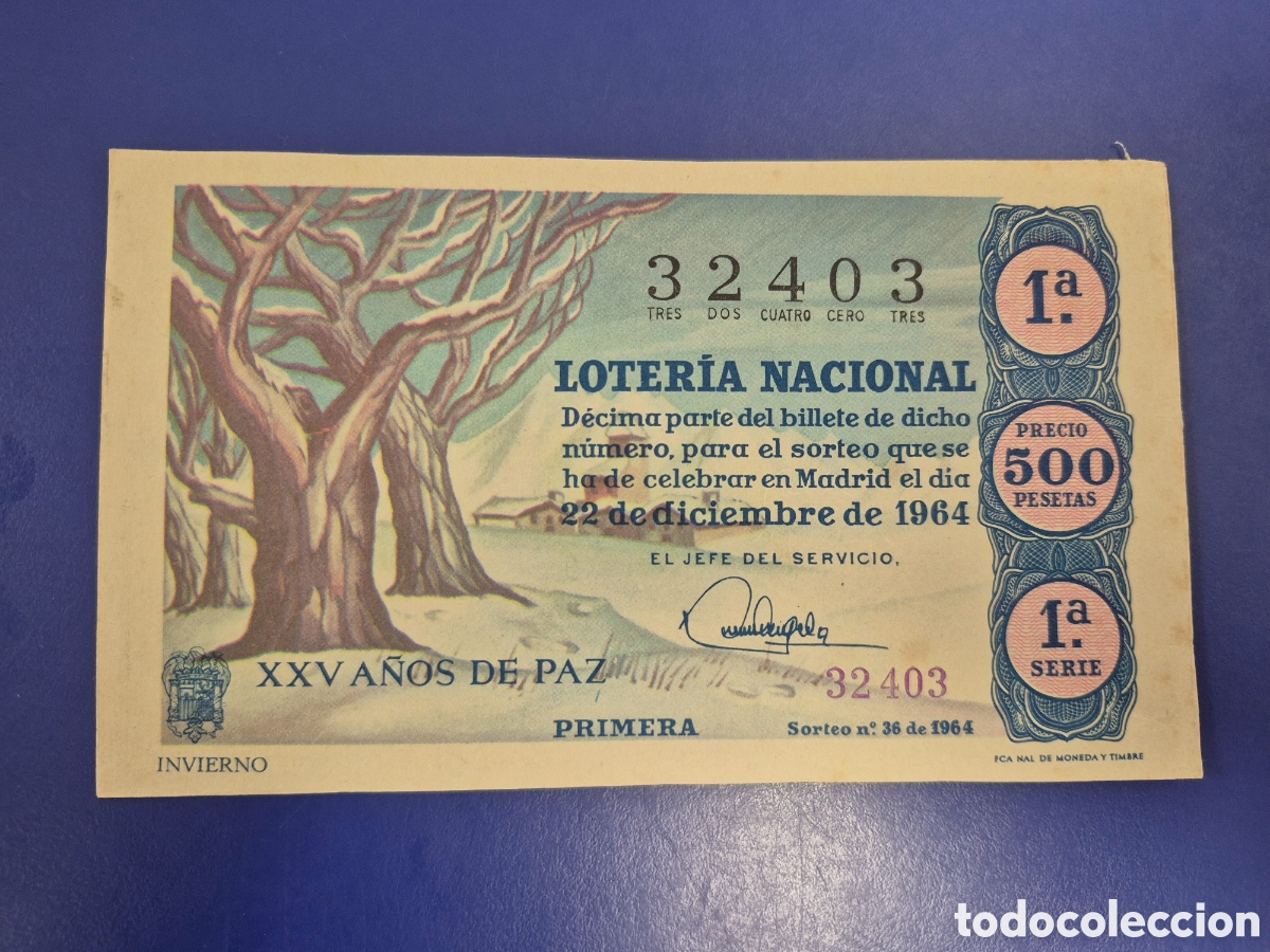 Loter&iacute;a Nacional: LOTERIA NACIONAL SORTEO 36 DE 1964 NAVIDAD EN PERFECTO ESTADO SERIE 1