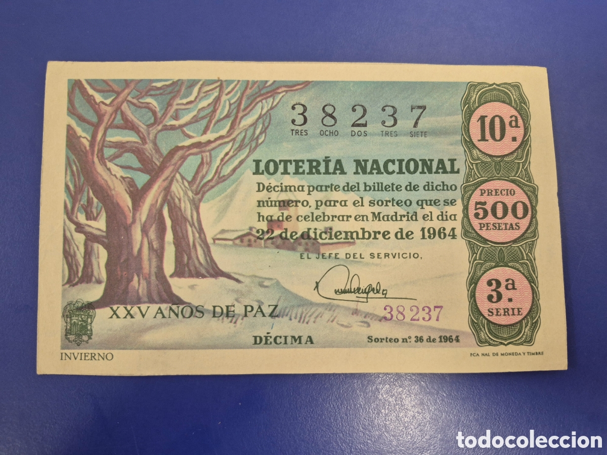 Loter&iacute;a Nacional: LOTERIA NACIONAL SORTEO 36 DE 1964 NAVIDAD EN PERFECTO ESTADO SERIE 3