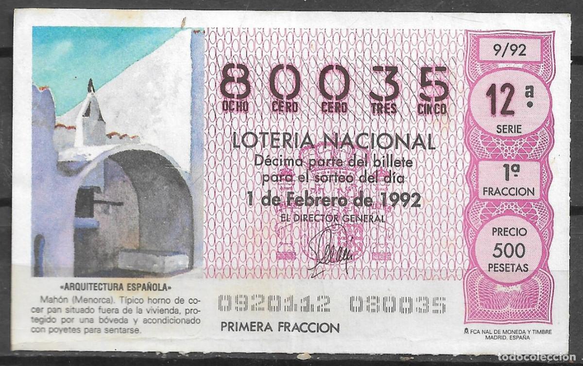 Loter&iacute;a Nacional: LOTERIA NACIONAL,01/02/1992.