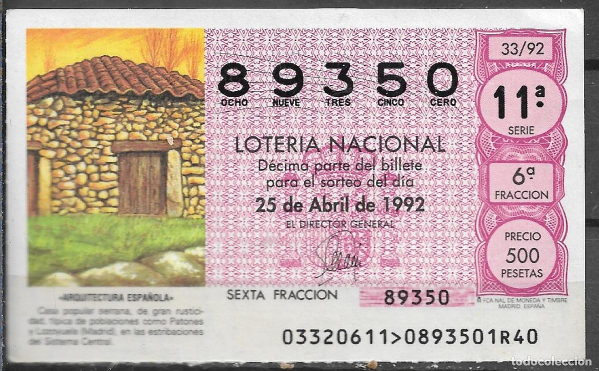 Loter&iacute;a Nacional: LOTERIA NACIONAL,25/04/1992.