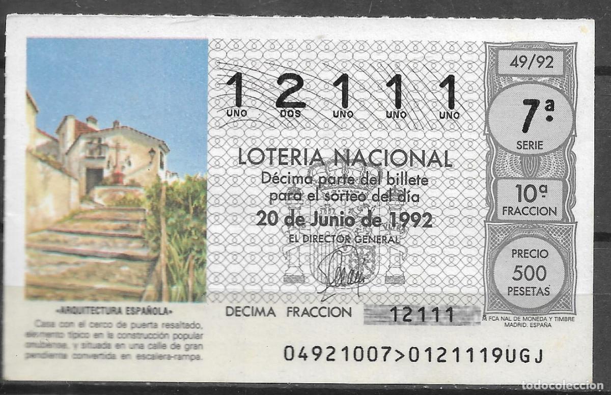 Loter&iacute;a Nacional: LOTERIA NACIONAL,20/06/1992.