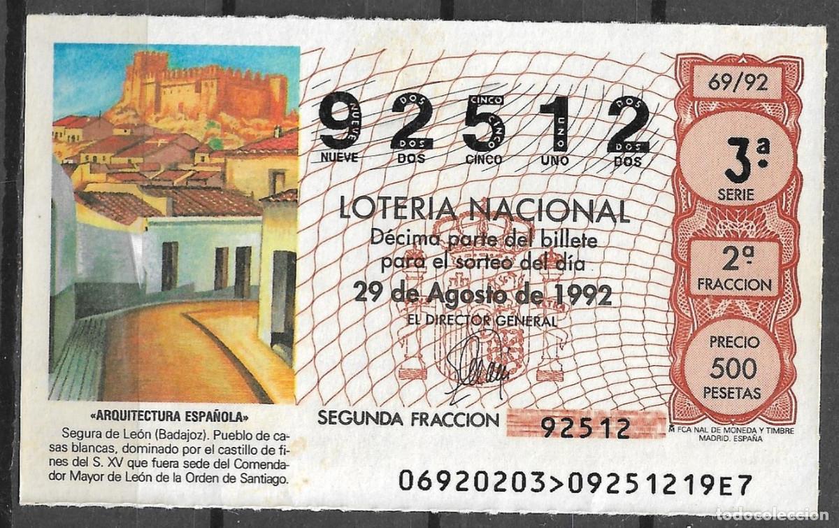 Loter&iacute;a Nacional: LOTERIA NACIONAL,29/08/1992.