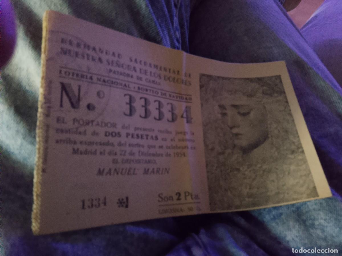 Loter&iacute;a Nacional: Lote de 10 participaciones loter&iacute;a navidad de 1954 camas Sevilla nuestra sr.de los dolores