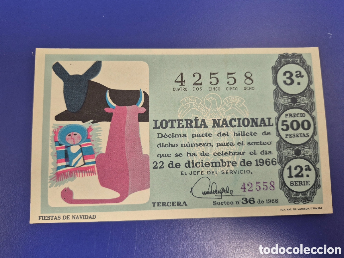 Loter&iacute;a Nacional: LOTERIA NACIONAL SORTEO 36 de 1966 NAVIDAD PERFECTO ESTADO SERIE 12