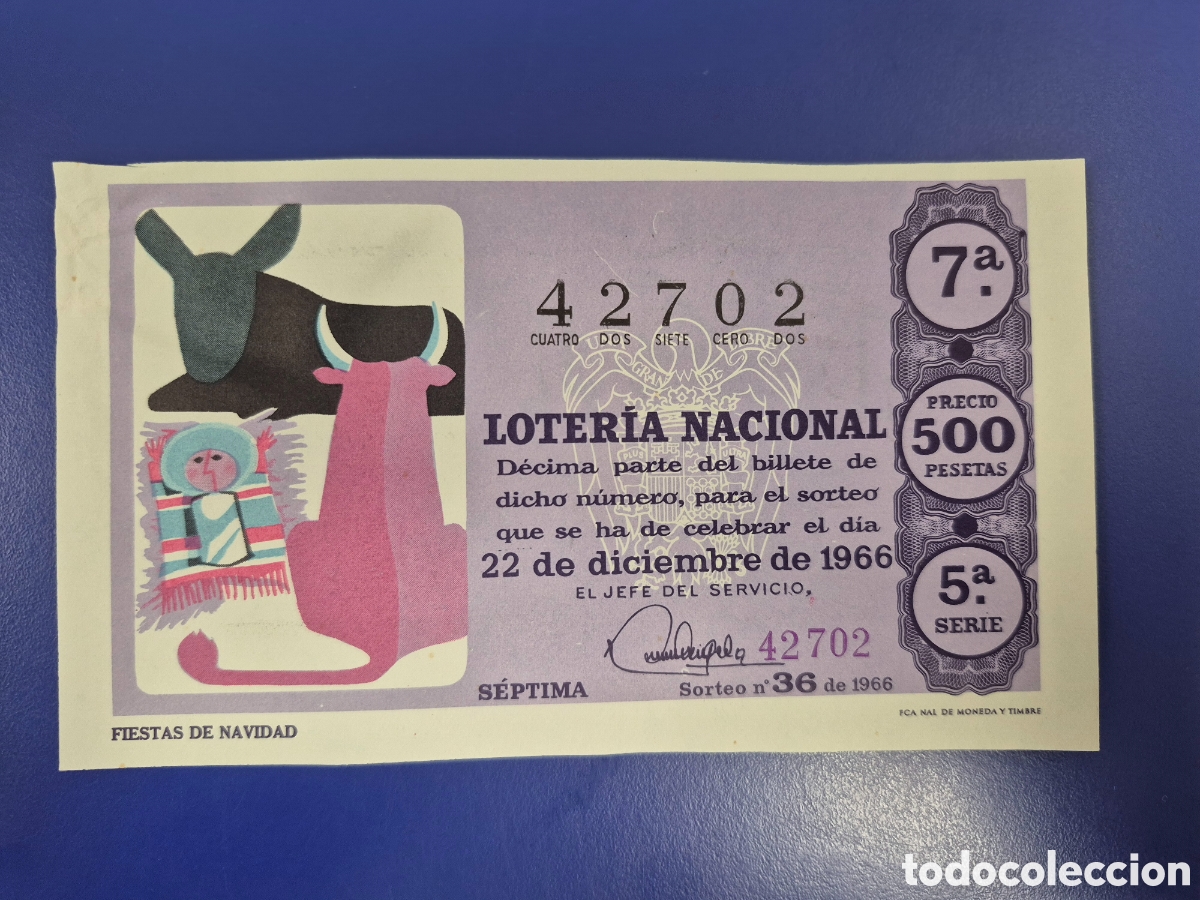 Loter&iacute;a Nacional: LOTERIA NACIONAL SORTEO 36 de 1966 NAVIDAD PERFECTO ESTADO SERIE 5