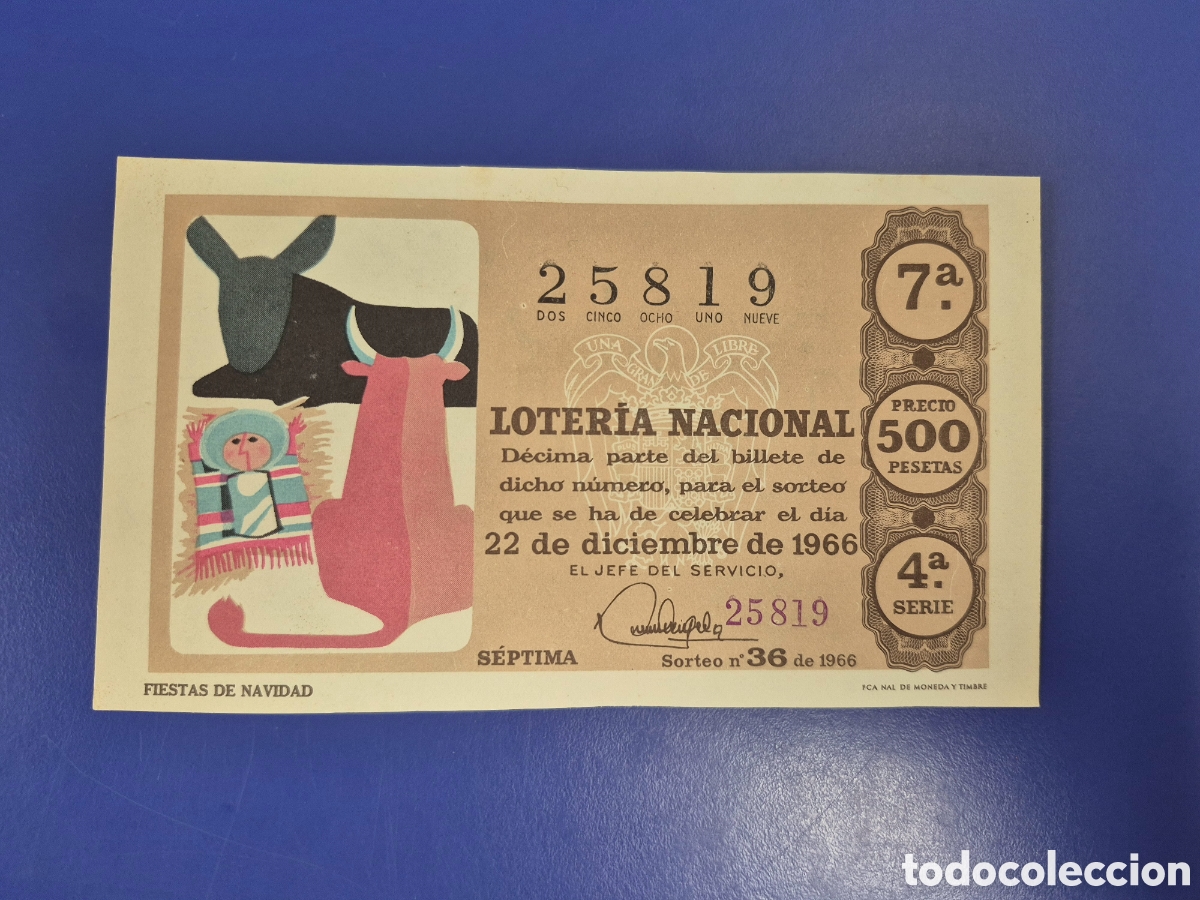 Loter&iacute;a Nacional: LOTERIA NACIONAL SORTEO 36 de 1966 NAVIDAD PERFECTO ESTADO SERIE 4
