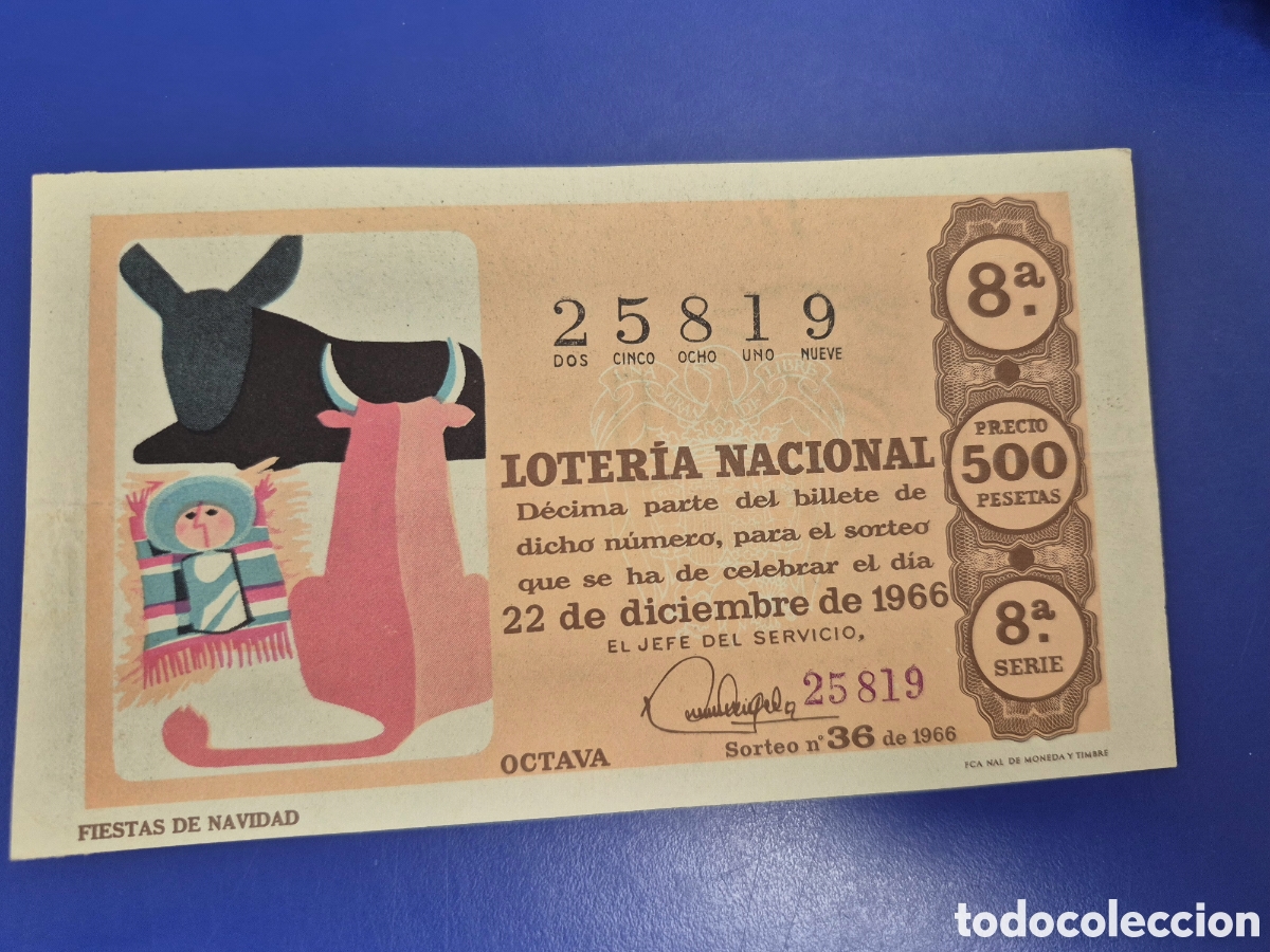 Loter&iacute;a Nacional: LOTERIA NACIONAL SORTEO 36 de 1966 NAVIDAD PERFECTO ESTADO SERIE 8