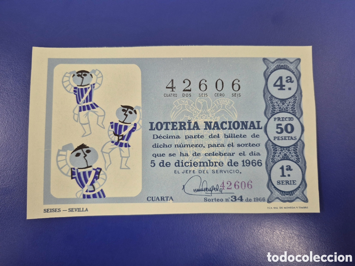 National Spanish Lottery: LOTERIA NACIONAL SORTEO 34 de 1966 NAVIDAD PERFECTO ESTADO SERIE 1