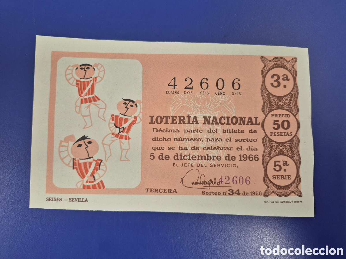 National Spanish Lottery: LOTERIA NACIONAL SORTEO 34 de 1966 NAVIDAD PERFECTO ESTADO SERIE 5