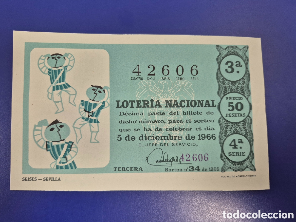Loter&iacute;a Nacional: LOTERIA NACIONAL SORTEO 34 de 1966 NAVIDAD PERFECTO ESTADO SERIE 4
