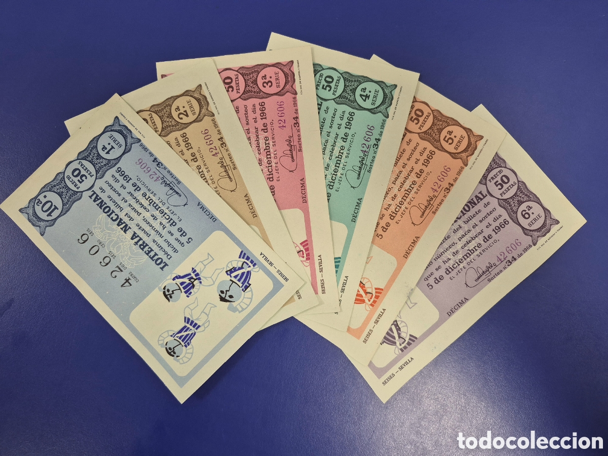 National Spanish Lottery: LOTERIA NACIONAL SORTEO 34 de 1966 NAVIDAD PERFECTO ESTADO SERIE COMPLETA