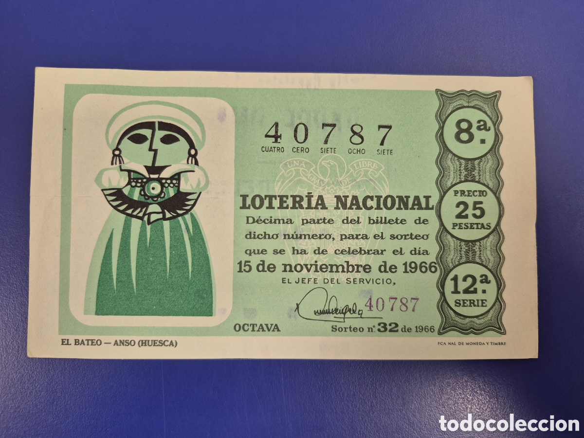 Loter&iacute;a Nacional: LOTERIA NACIONAL SORTEO 32 DE1966 NAVIDAD PERFECTO ESTADO SERIE 12