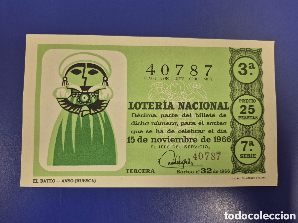 Loter&iacute;a Nacional: LOTERIA NACIONAL SORTEO 32 DE1966 NAVIDAD PERFECTO ESTADO SERIE 7