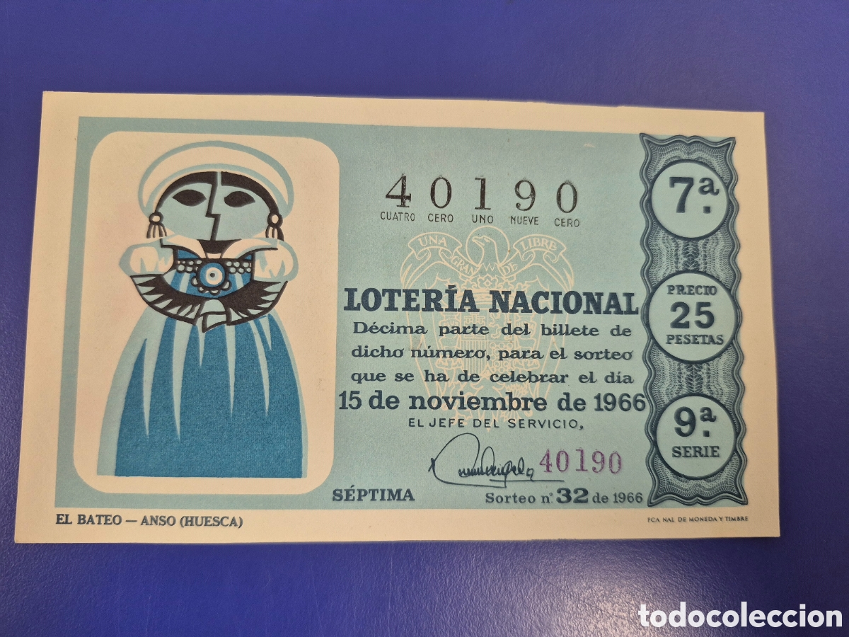 Loter&iacute;a Nacional: LOTERIA NACIONAL SORTEO 32 DE1966 NAVIDAD PERFECTO ESTADO SERIE 9