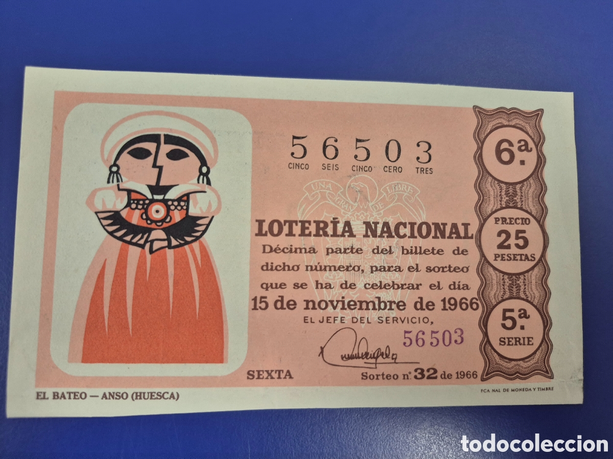 Loter&iacute;a Nacional: LOTERIA NACIONAL SORTEO 32 DE1966 NAVIDAD PERFECTO ESTADO SERIE 5