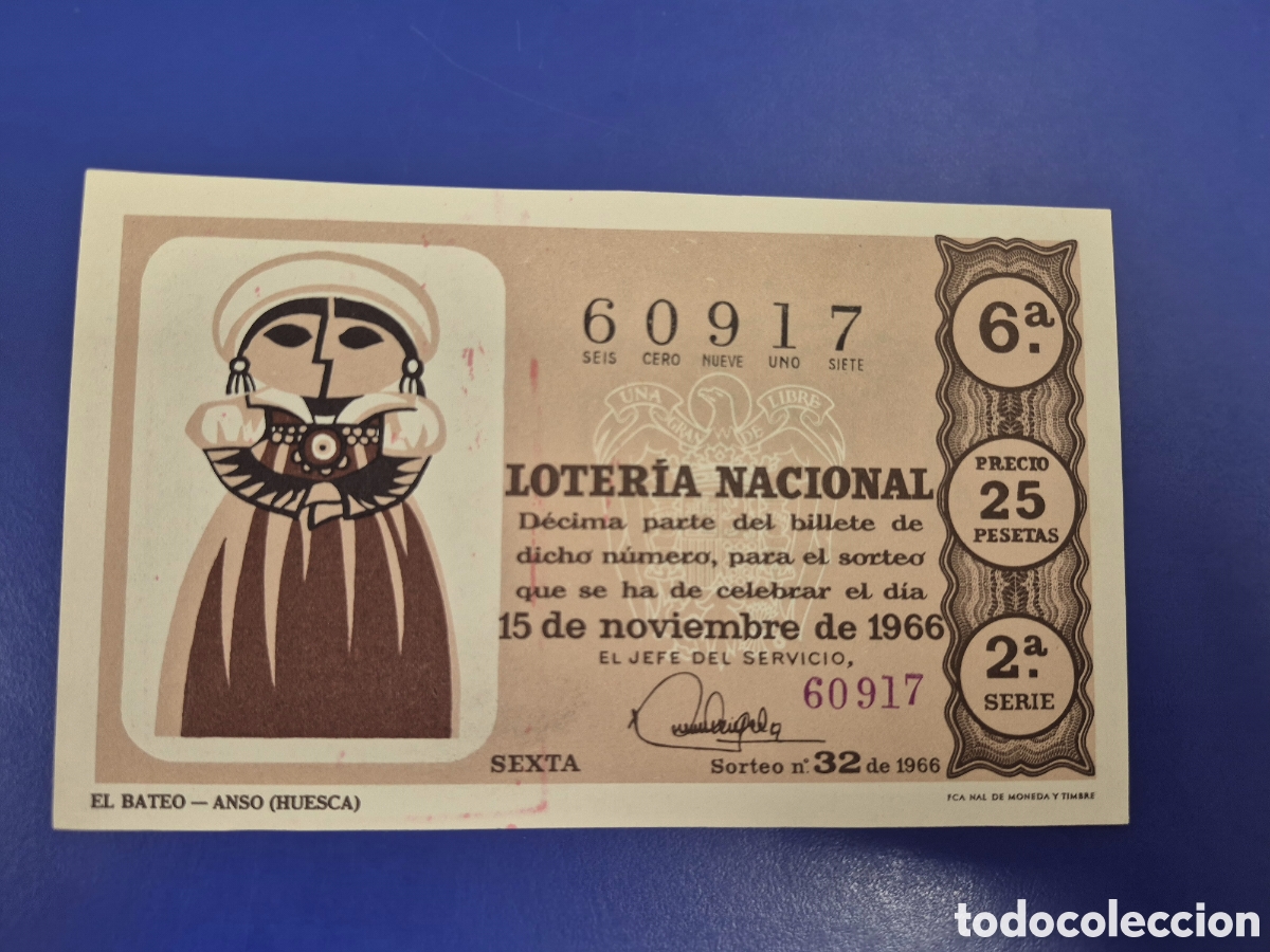 Loter&iacute;a Nacional: LOTERIA NACIONAL SORTEO 32 DE1966 NAVIDAD PERFECTO ESTADO SERIE 2