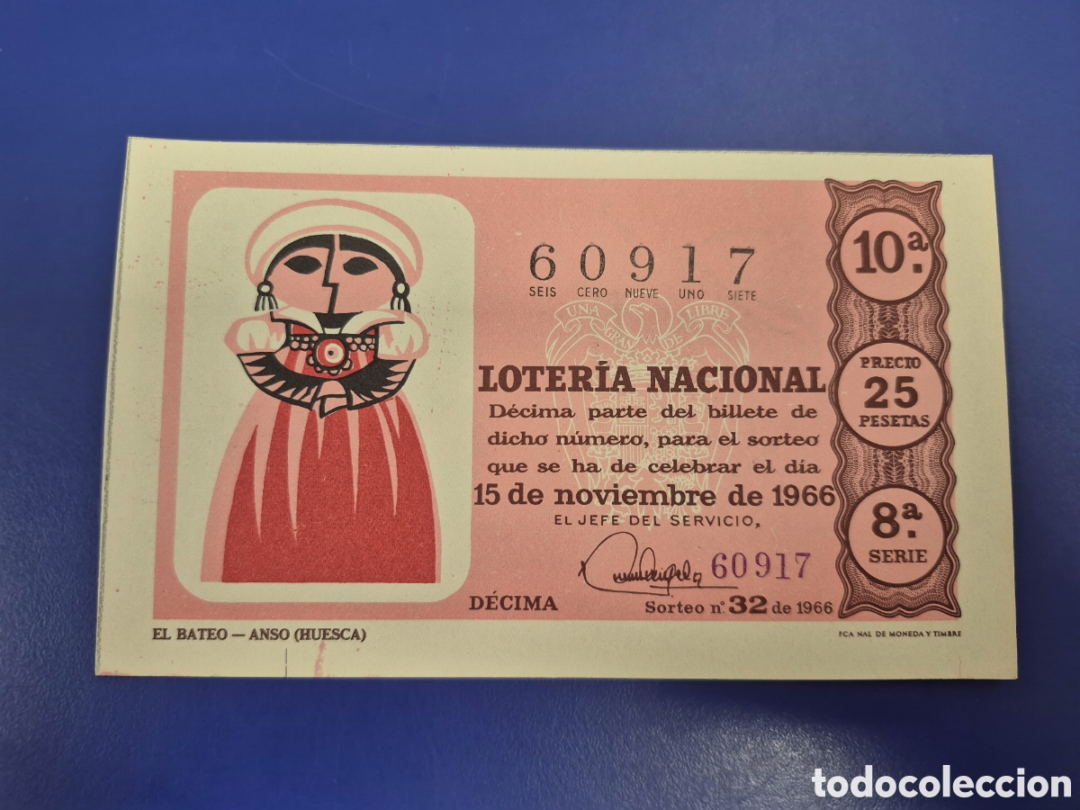 Loter&iacute;a Nacional: LOTERIA NACIONAL SORTEO 32 DE1966 NAVIDAD PERFECTO ESTADO SERIE 8