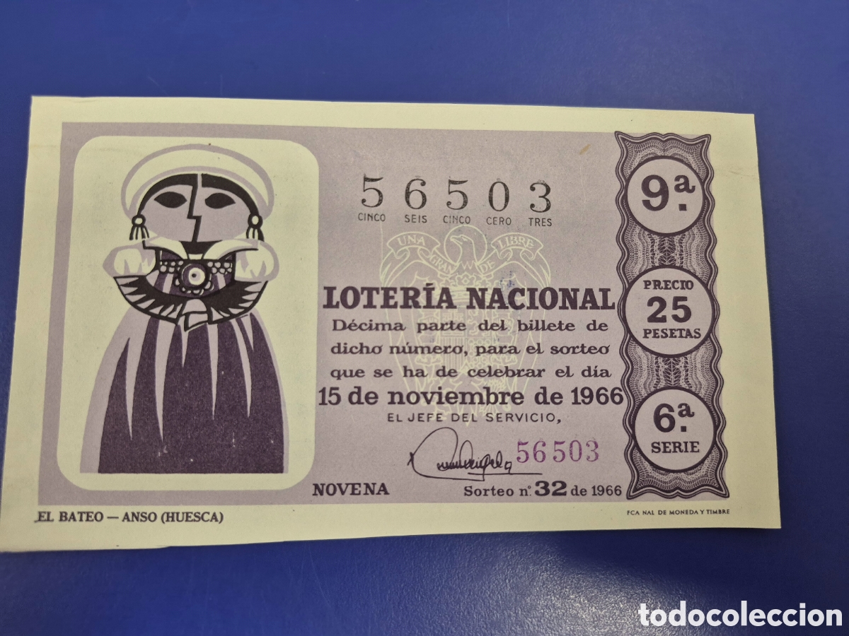 Loter&iacute;a Nacional: LOTERIA NACIONAL SORTEO 32 DE1966 NAVIDAD PERFECTO ESTADO SERIE 6
