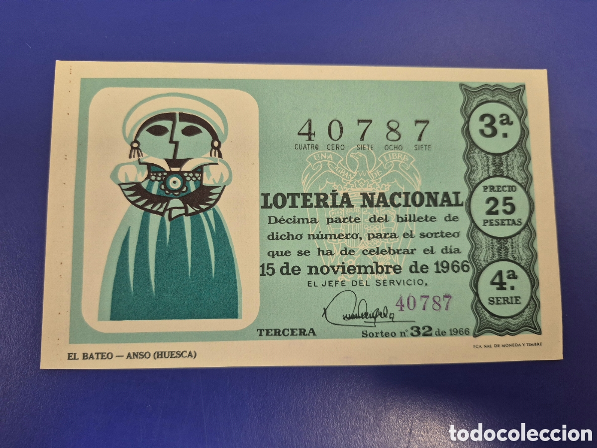 Loter&iacute;a Nacional: LOTERIA NACIONAL SORTEO 32 DE1966 NAVIDAD PERFECTO ESTADO SERIE 4