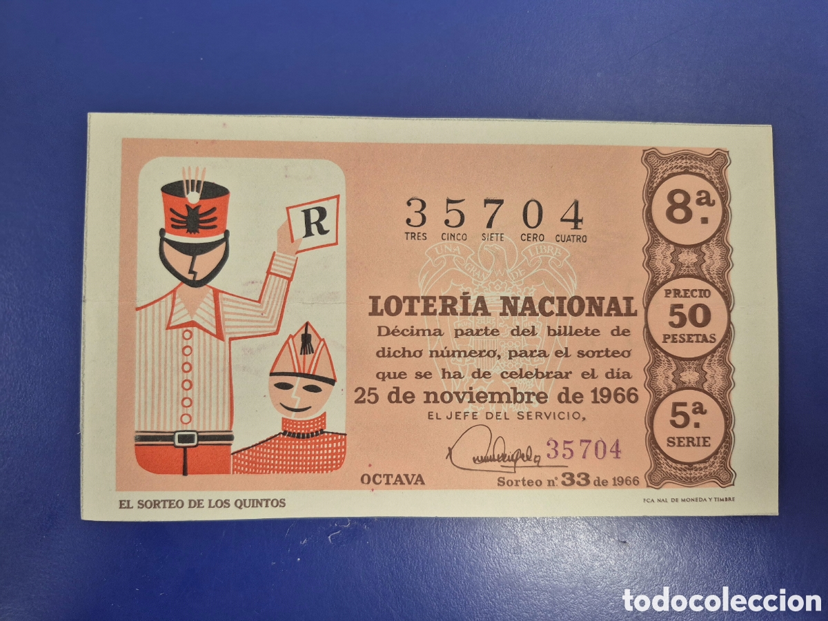 Loter&iacute;a Nacional: LOTERIA NACIONAL SORTEO 33 DE1966 NAVIDAD PERFECTO ESTADO SERIE 5