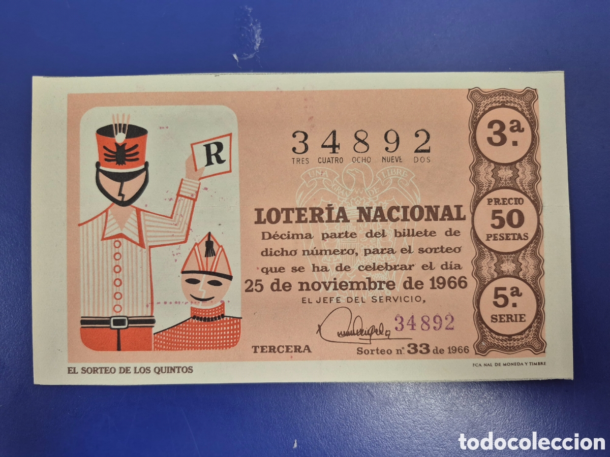 Loter&iacute;a Nacional: LOTERIA NACIONAL SORTEO 33 DE1966 NAVIDAD PERFECTO ESTADO SERIE 5