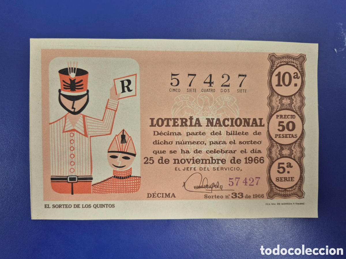 Loter&iacute;a Nacional: LOTERIA NACIONAL SORTEO 33 DE 1966 NAVIDAD PERFECTO ESTADO SERIE 5