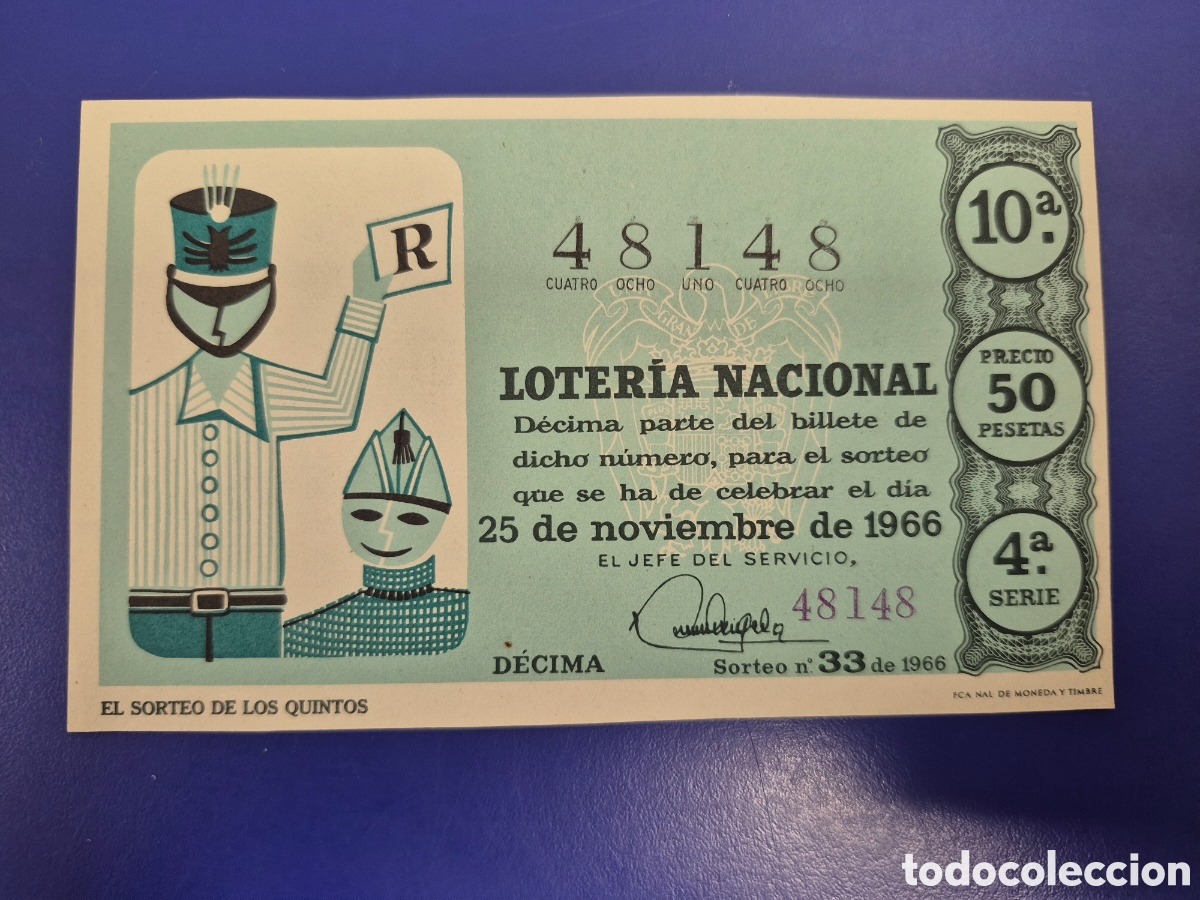 Loter&iacute;a Nacional: LOTERIA NACIONAL SORTEO 33 DE1966 NAVIDAD PERFECTO ESTADO SERIE 4