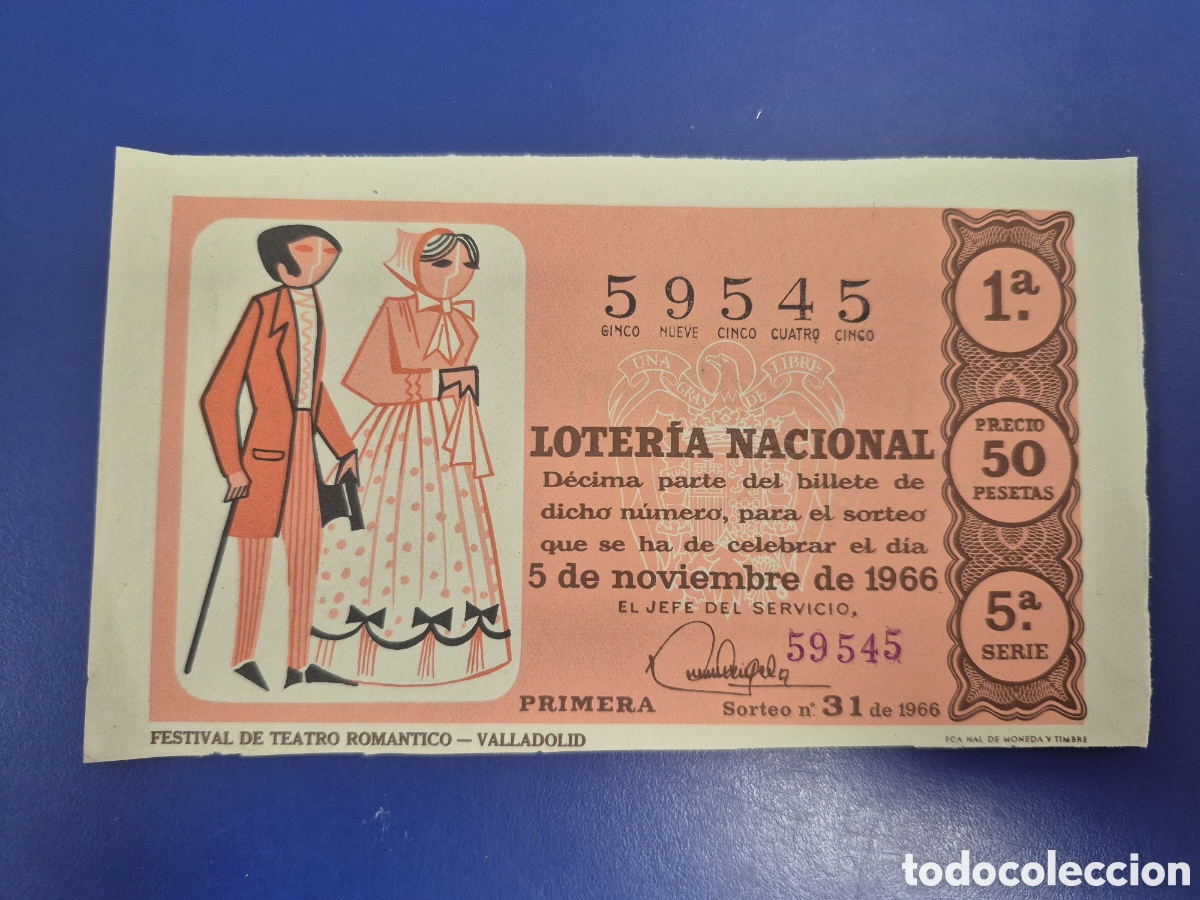 Loter&iacute;a Nacional: LOTERIA NACIONAL SORTEO 31 DE1966 NAVIDAD PERFECTO ESTADO SERIE 5
