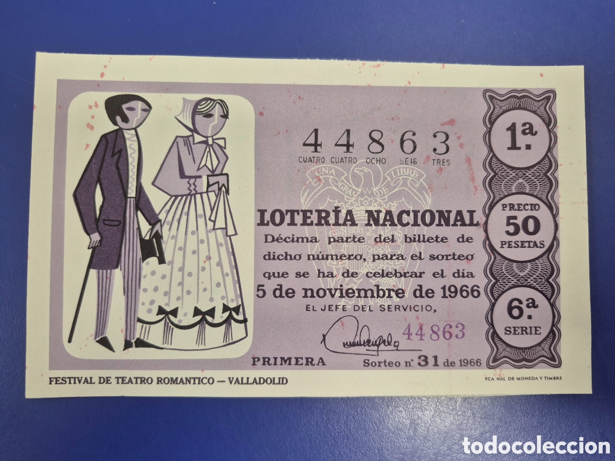 Loter&iacute;a Nacional: LOTERIA NACIONAL SORTEO 31 DE1966 NAVIDAD PERFECTO ESTADO SERIE 6