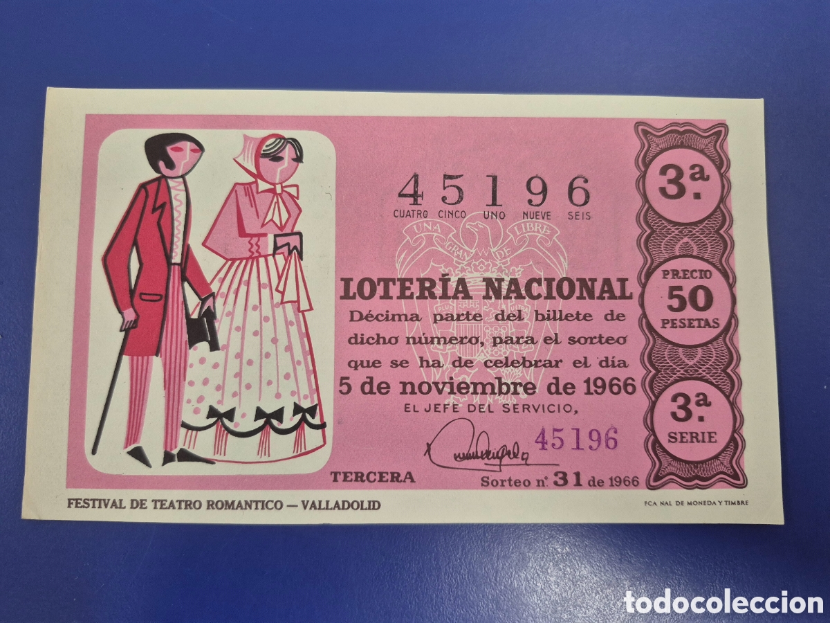 Loter&iacute;a Nacional: LOTERIA NACIONAL SORTEO 31 DE 1966 PERFECTO ESTADO SERIE 3