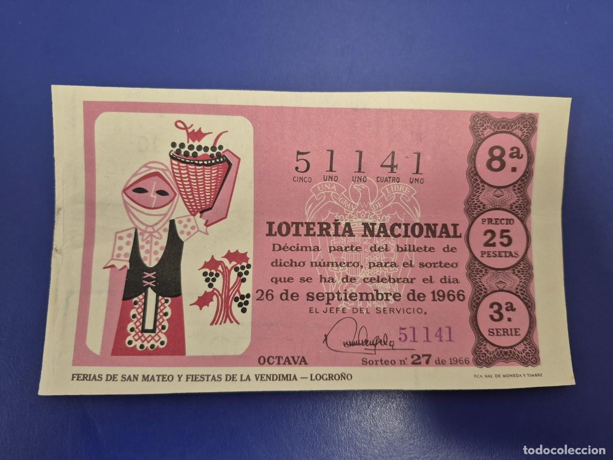 Loter&iacute;a Nacional: LOTERIA NACIONAL SORTEO 27 DE 1966 PERFECTO ESTADO SERIE 3
