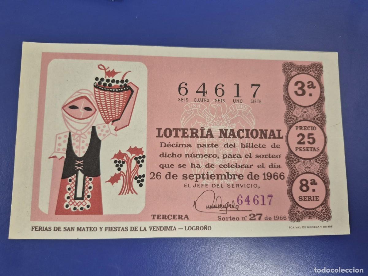 Lotteria Nationale Spagnola: LOTERIA NACIONAL SORTEO 27 DE 1966 PERFECTO ESTADO SERIE 8