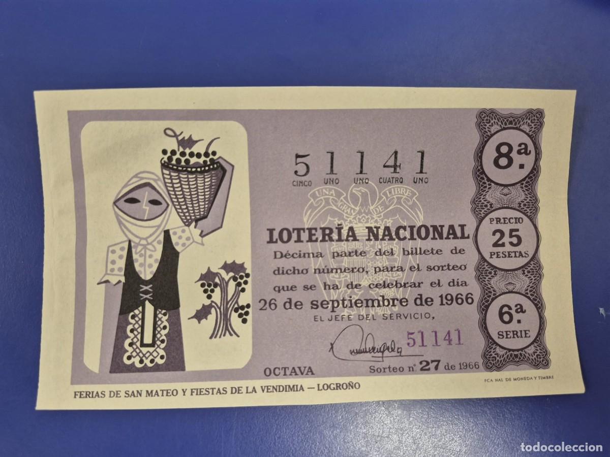 Lotteria Nationale Spagnola: LOTERIA NACIONAL SORTEO 27 DE 1966 PERFECTO ESTADO SERIE 6