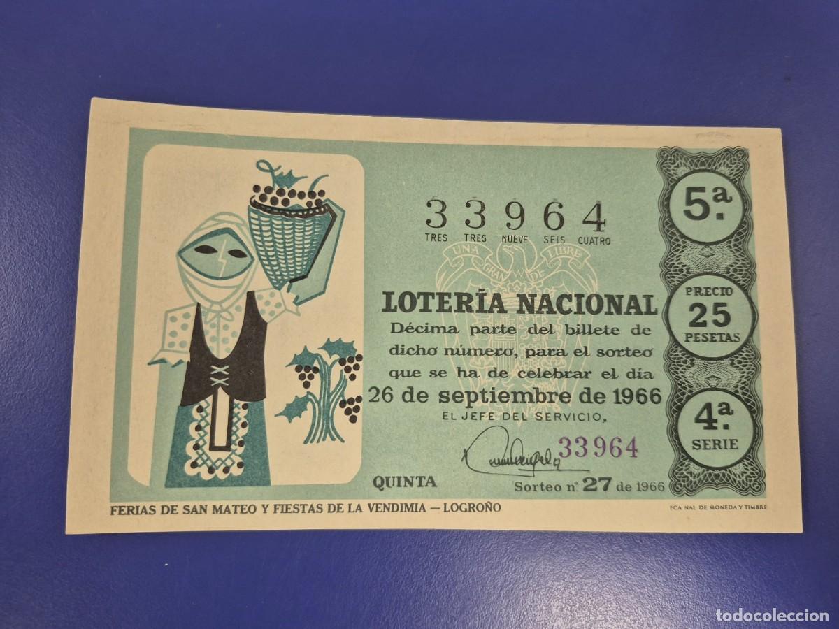 Lotteria Nationale Spagnola: LOTERIA NACIONAL SORTEO 27 DE 1966 PERFECTO ESTADO SERIE 4