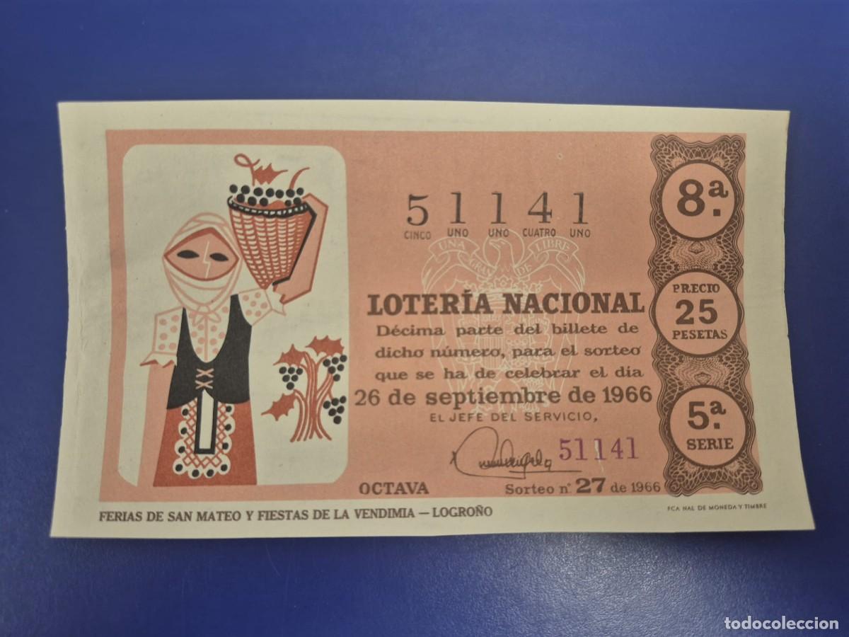 Loter&iacute;a Nacional: LOTERIA NACIONAL SORTEO 27 DE 1966 PERFECTO ESTADO SERIE 5