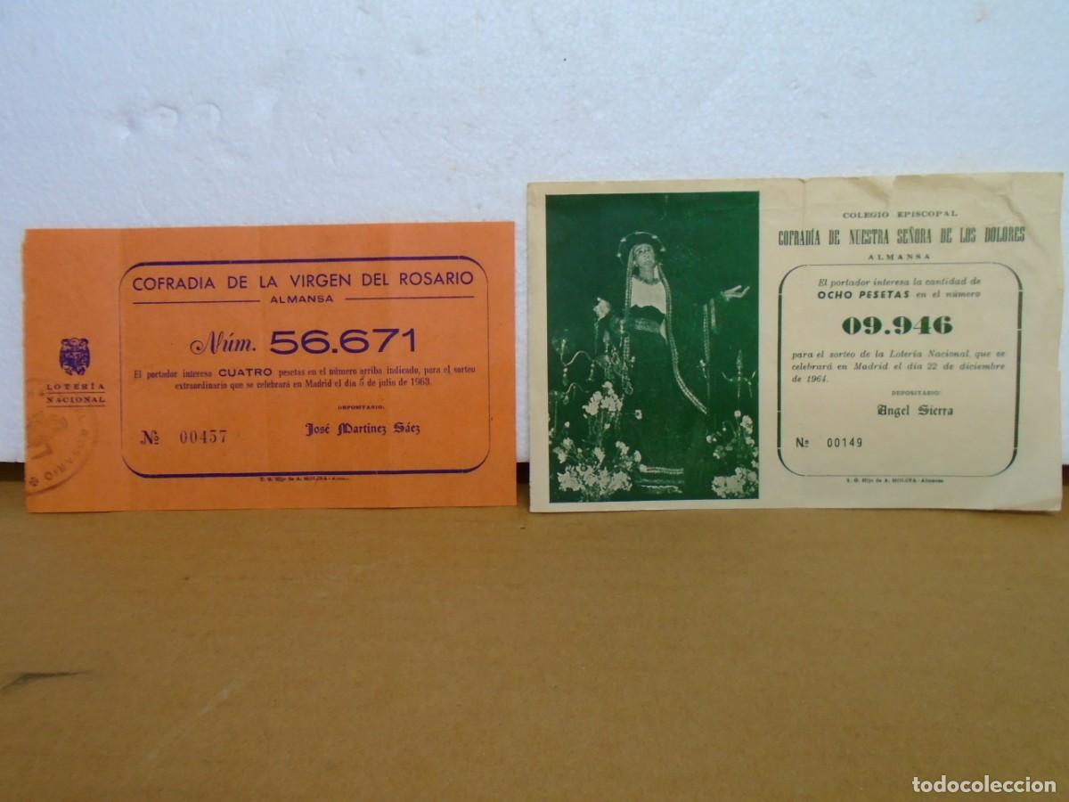 Loter&iacute;a Nacional: LOTERIA NACIONAL.ALMANSA(ALBACETE)PARTICIPACIONES COFRADIAS DEL ROSARIO Y LOS DOLORES,1963-64.