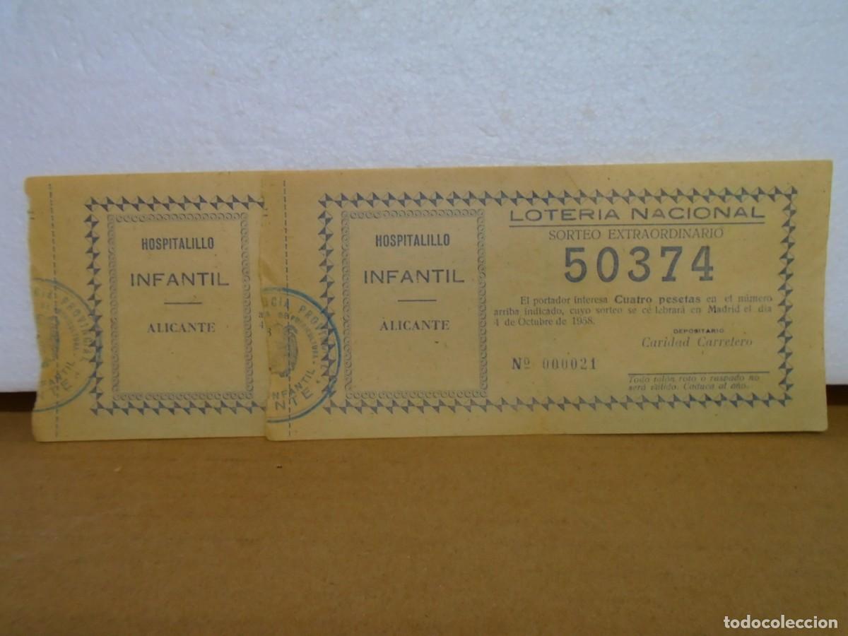 Loter&iacute;a Nacional: LOTERIA NACIONAL.ALICANTE&rdquo;HOSPITALILLO INFANTIL&rdquo;PARTICIPACIONES (2) 1958.