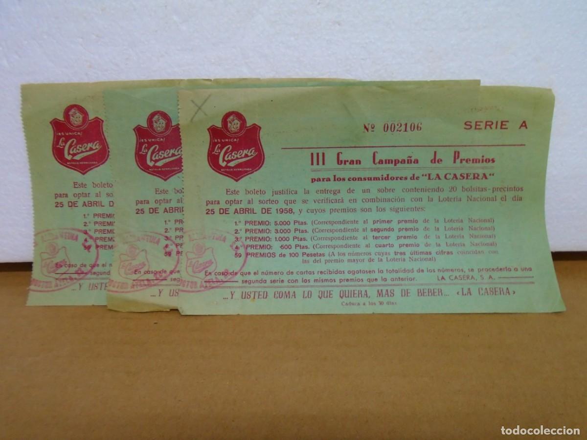 Loter&iacute;a Nacional: LOTERIA NACIONAL.SORTEO&rdquo;LA CASERA&rdquo; 3 BOLETOS PARA SORTEO DE 1958.