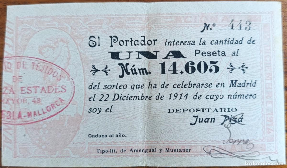 Loter&iacute;a Nacional: PARTICIPACI&Oacute;N LOTERIA NACINAL. LA PUEBLA, MALLORCA, 1914.