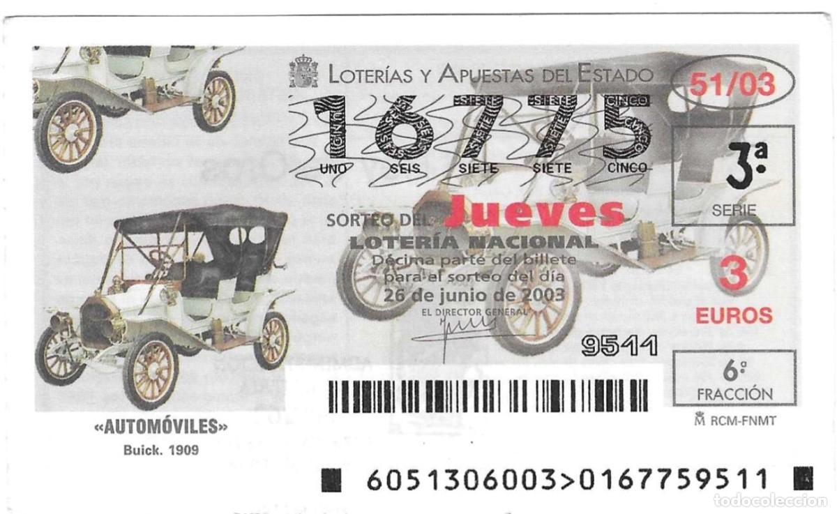 Loter&iacute;a Nacional: D&eacute;cimo Loter&iacute;a del Jueves, sorteo n&ordm; 51 de 2003. Buick 1909, plumas, ref. 10-0351
