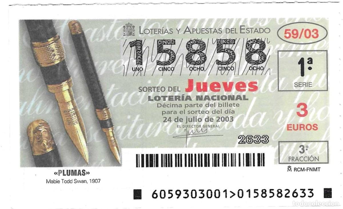 Loter&iacute;a Nacional: D&eacute;cimo Loter&iacute;a del Jueves, sorteo n&ordm; 59 de 2003. Mabie Todd Swan. 1907. ref. 10-0359