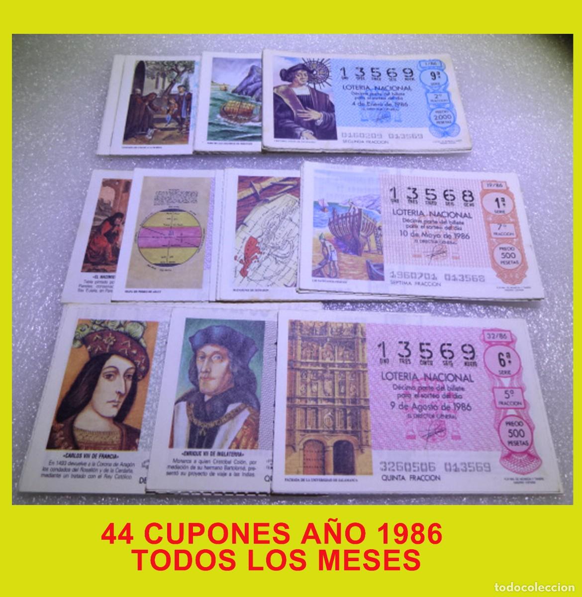 Loter&iacute;a Nacional: CUPONES A&Ntilde;O 1986 44 unidades TODOS LOS MESES, PERFECTASCONDICIONES