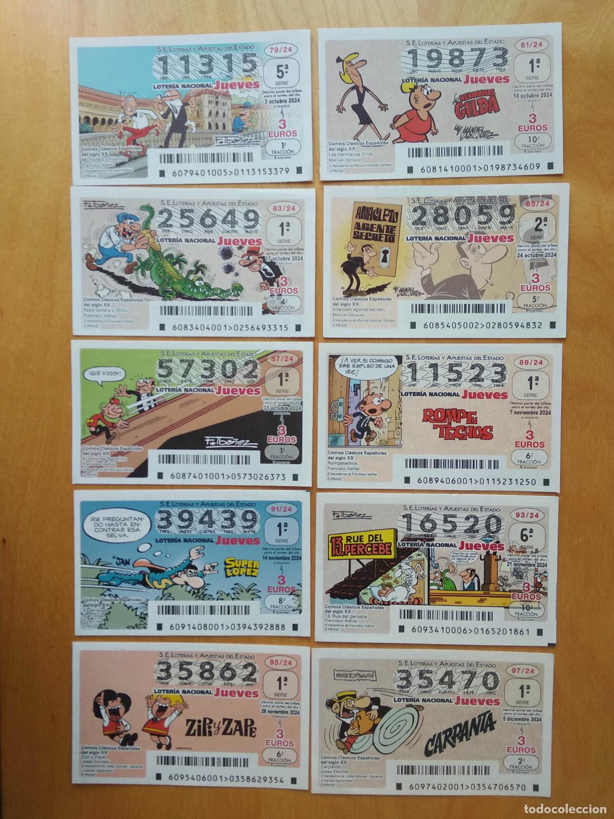 Loter&iacute;a Nacional: LOTERIA NACIONAL JUEVES SERIE COMPLETA DE 10 DECIMOS COMICS CLASICOS ESPA&Ntilde;OLES DEL SIGLO XX A&Ntilde;O 2024