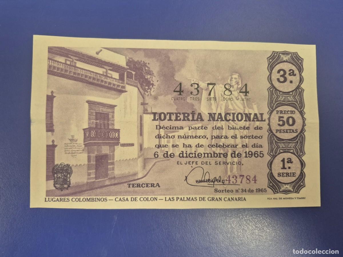 Loter&iacute;a Nacional: LOTERIA NACIONAL SORTEO 34 DE 1965 SERIE 1