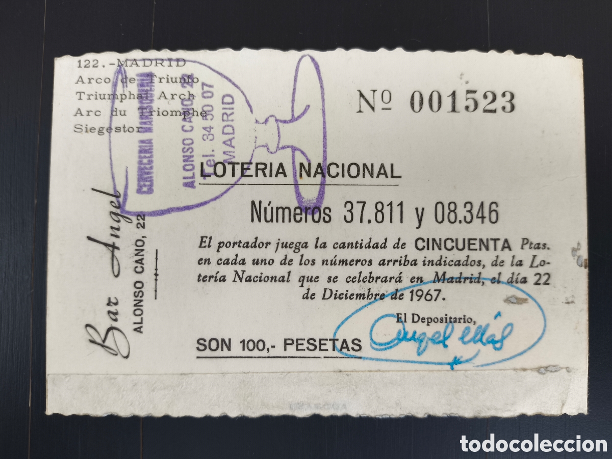 Loter&iacute;a Nacional: Antigua participaci&oacute;n Loter&iacute;a Nacional Sorteo Navidad 1967 publicidad cervecer&iacute;a marisquer&iacute;a &Aacute;ngel