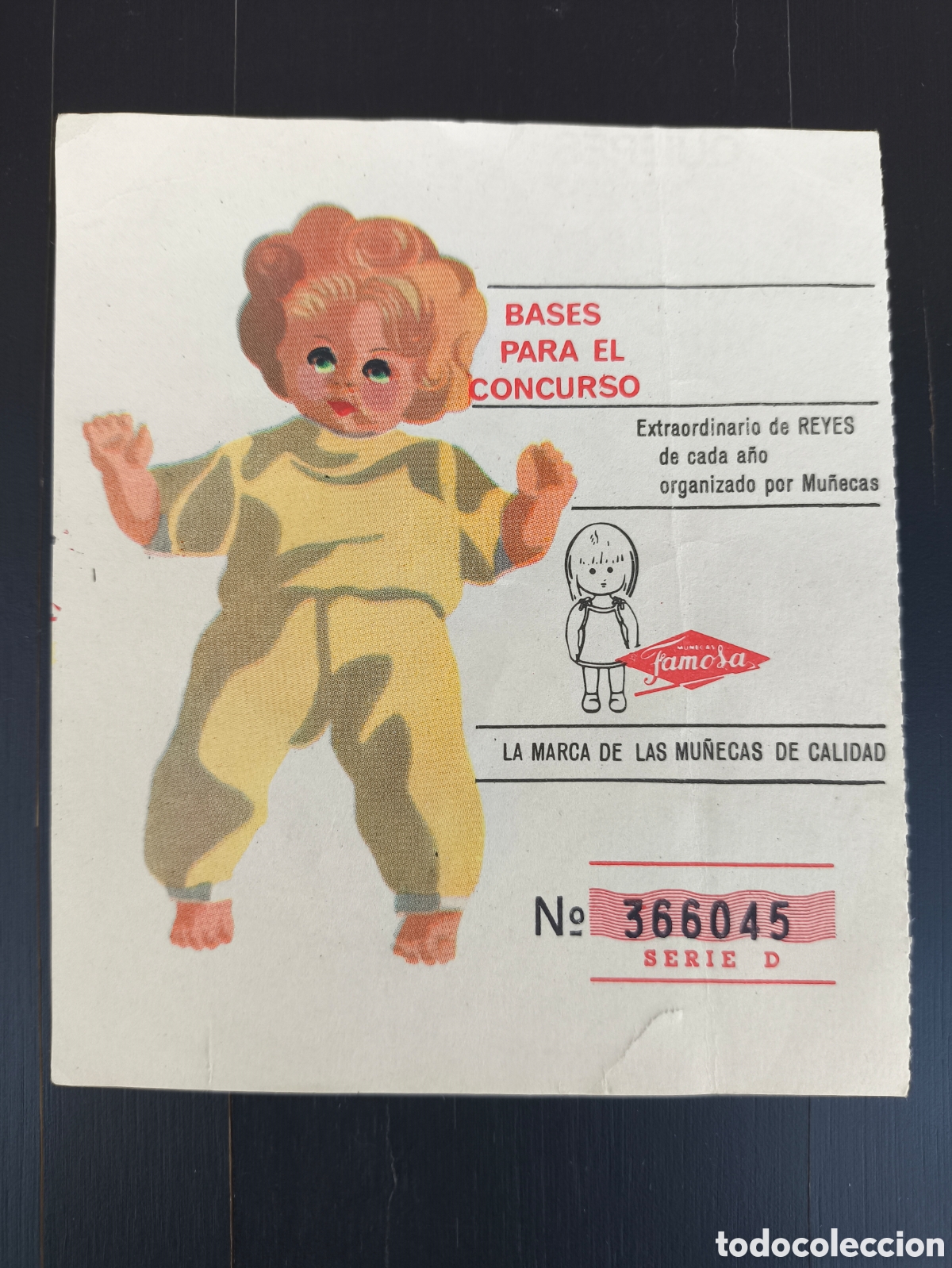 Loter&iacute;a Nacional: Antigua tarjeta participaci&oacute;n Bases Concurso Sorteo Extraordinario de Reyes Mu&ntilde;ecas Famosa