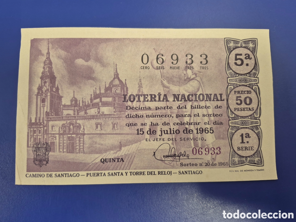 Loter&iacute;a Nacional: LOTERIA NACIONAL SORTEO 20 DE 1965 SERIE 1