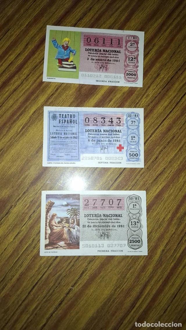 Loter&iacute;a Nacional: Tres billetes de loter&iacute;a del a&ntilde;o 1981