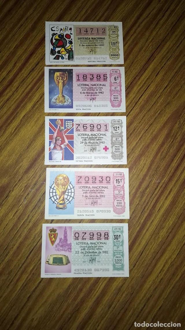Loter&iacute;a Nacional: Cinco billetes de loter&iacute;a del a&ntilde;o 1982